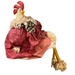 Handmade Farmhouse Soft Sculpture Rooster Chicken Stuffed Shelf Sitter Country
